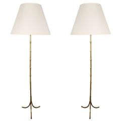 Faux-bamboo Bronze Floor Lamps by Bagues